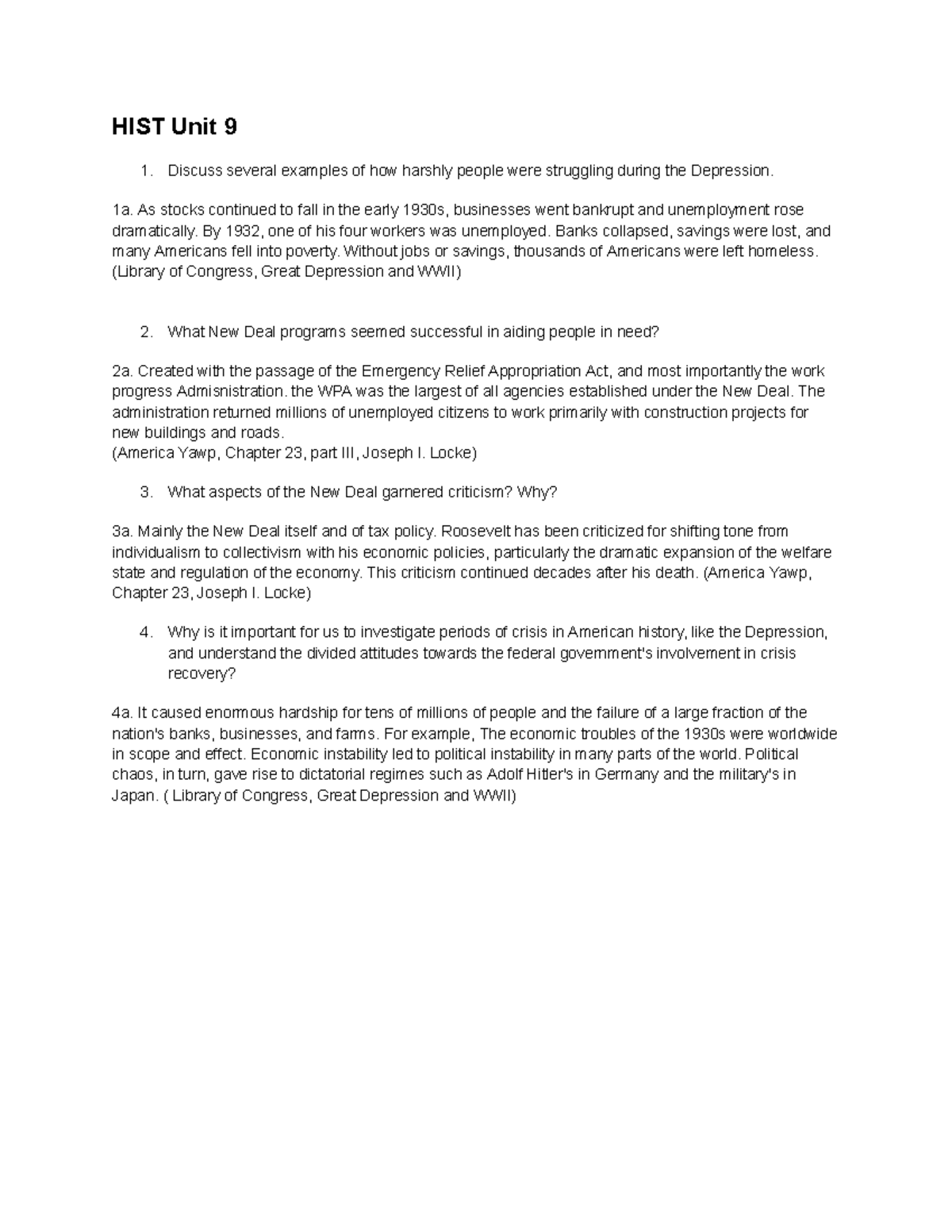 HIST2620 Unit 9 Discussion: The Great Depression and New Deal Analysis ...