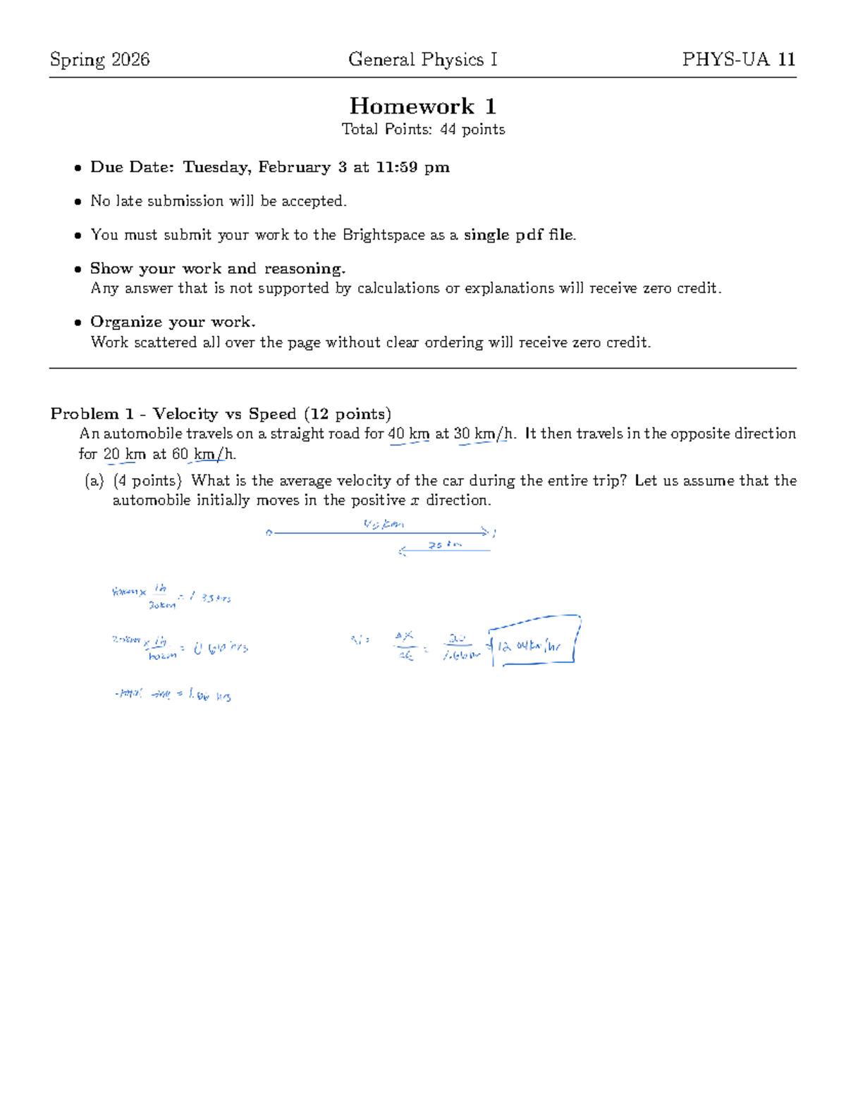 Spring 2026 General Physics I (PHYS 101) Homework 1 Guide - Studocu