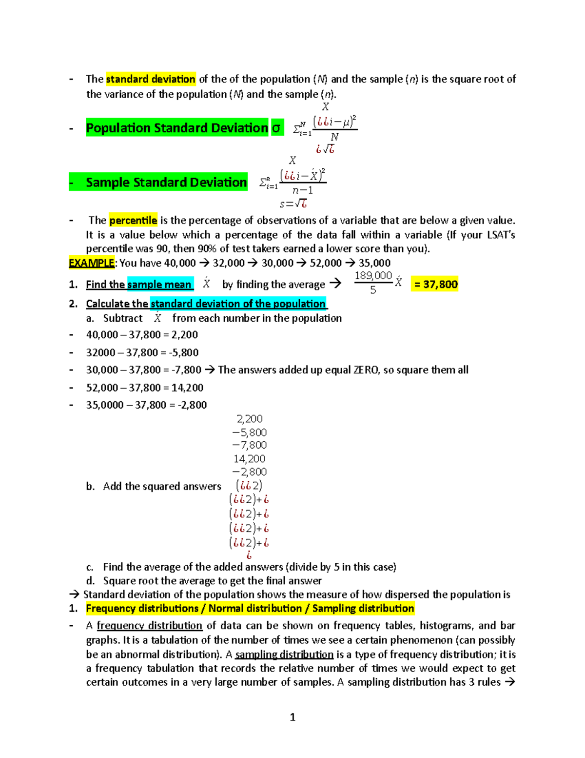 Class Notes 6 - The standard deviation of the population shows the ...