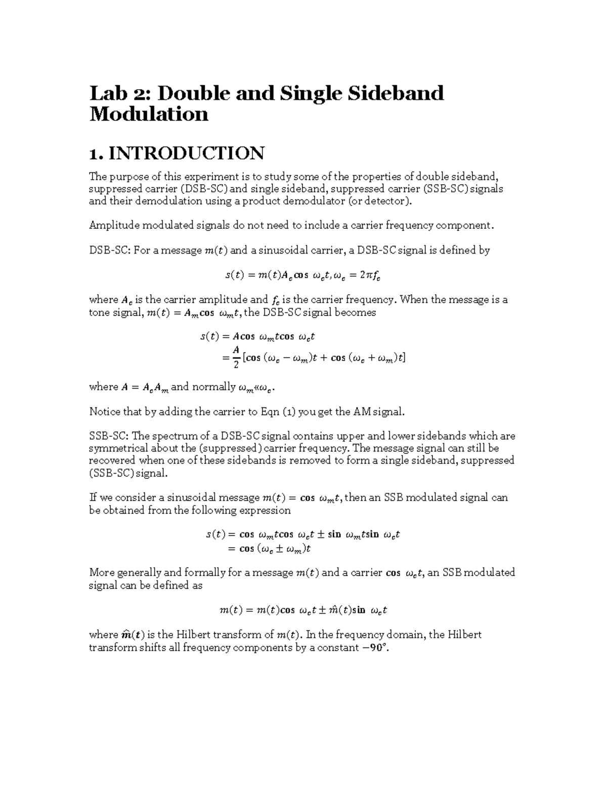 TELE3113 2025 Lab 2: Double & Single Sideband Modulation Analysis - Studocu