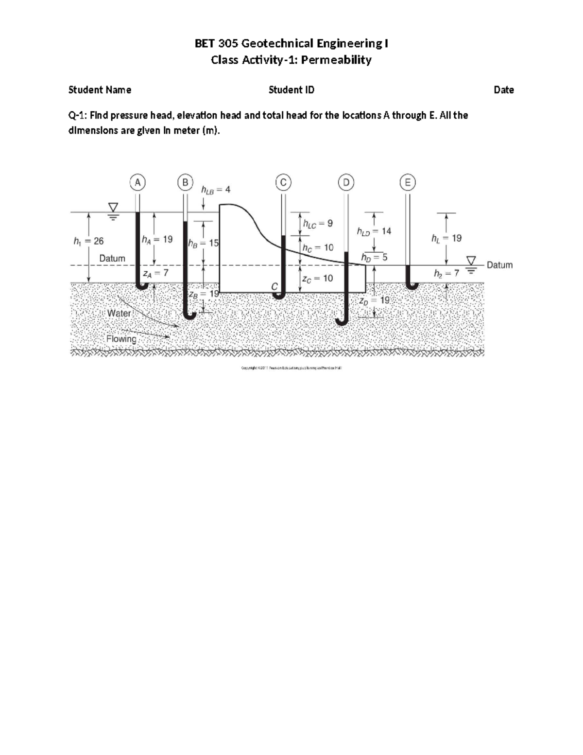 BET 305 Geotechnical Engineering I: Class Activity - Lecture Notes ...