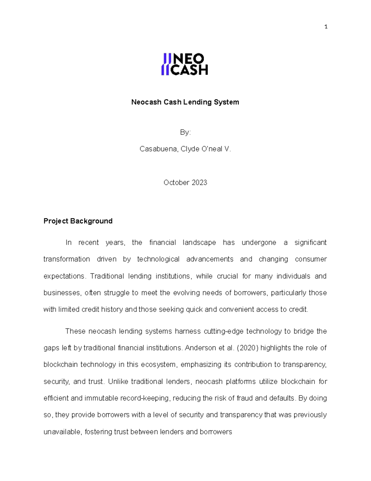 Neocash Cash Lending System Project Overview: Innovations in Lending ...