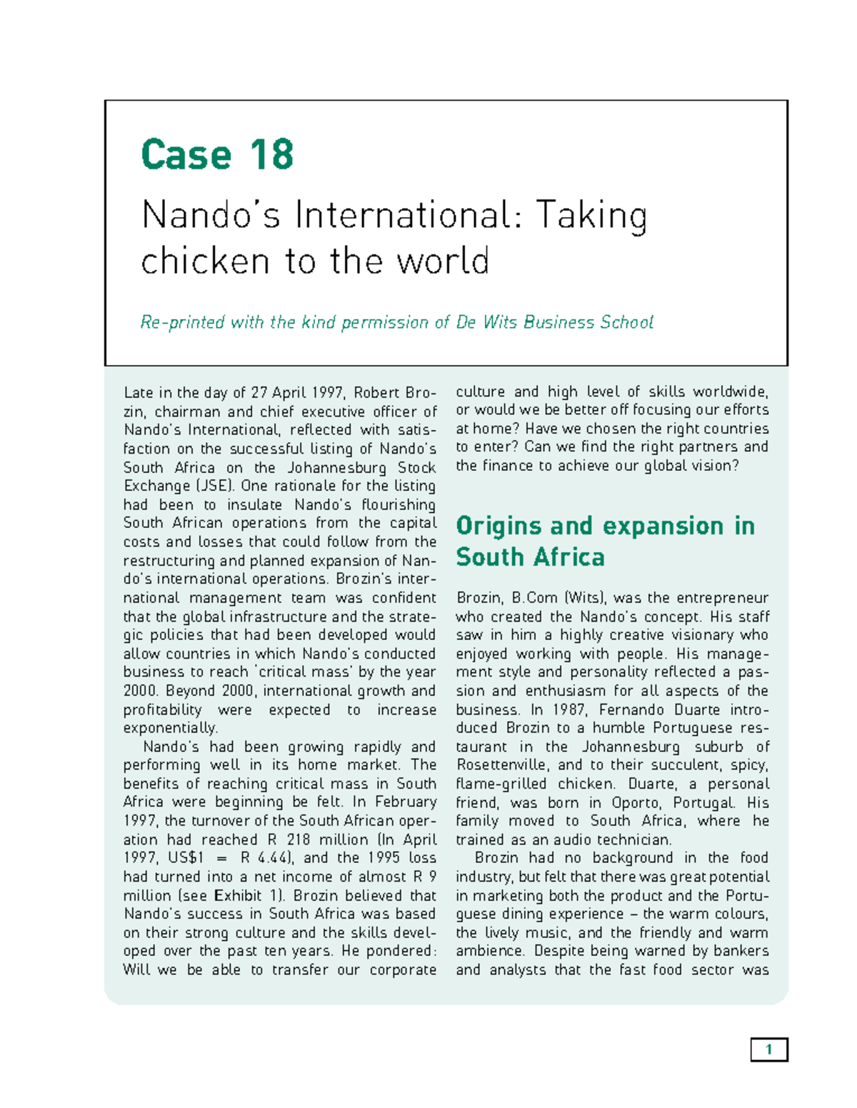 Nando's Case Study (Case 18): Global Expansion Strategies and ...