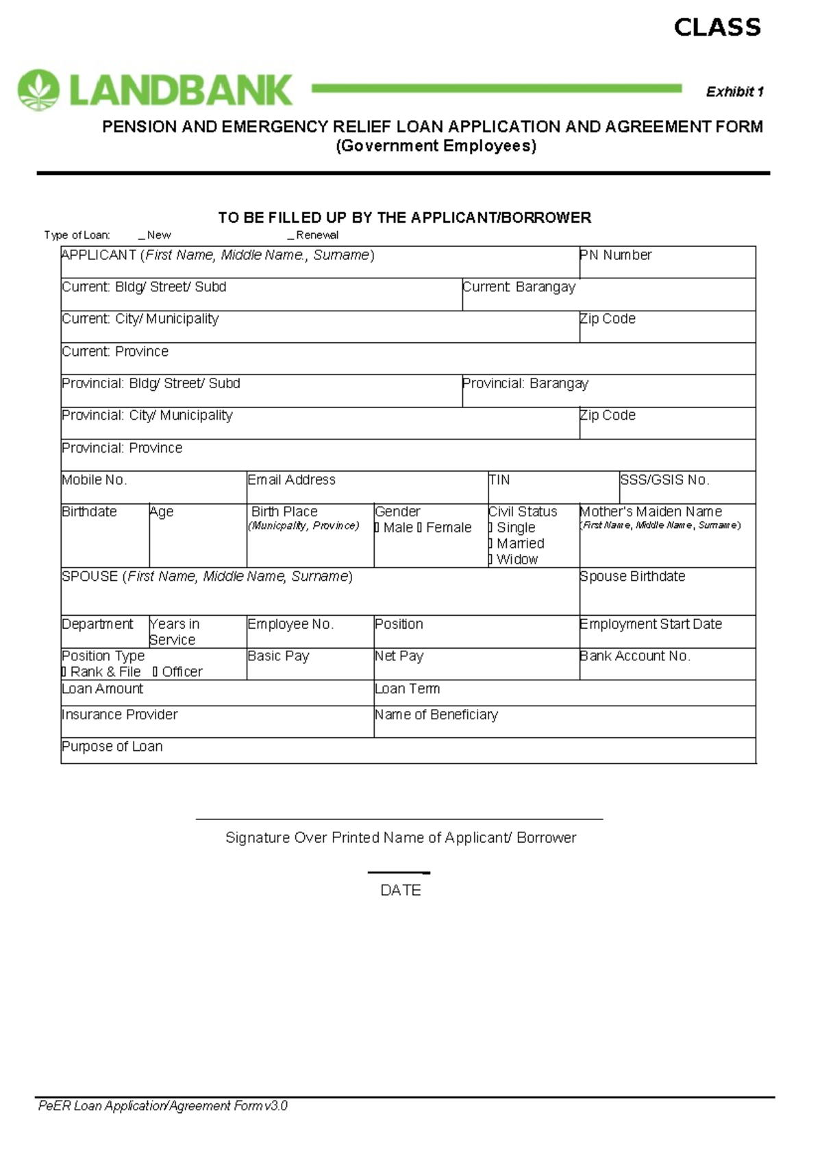 CLASS D Pension & Emergency Relief Loan Application Form - Studocu