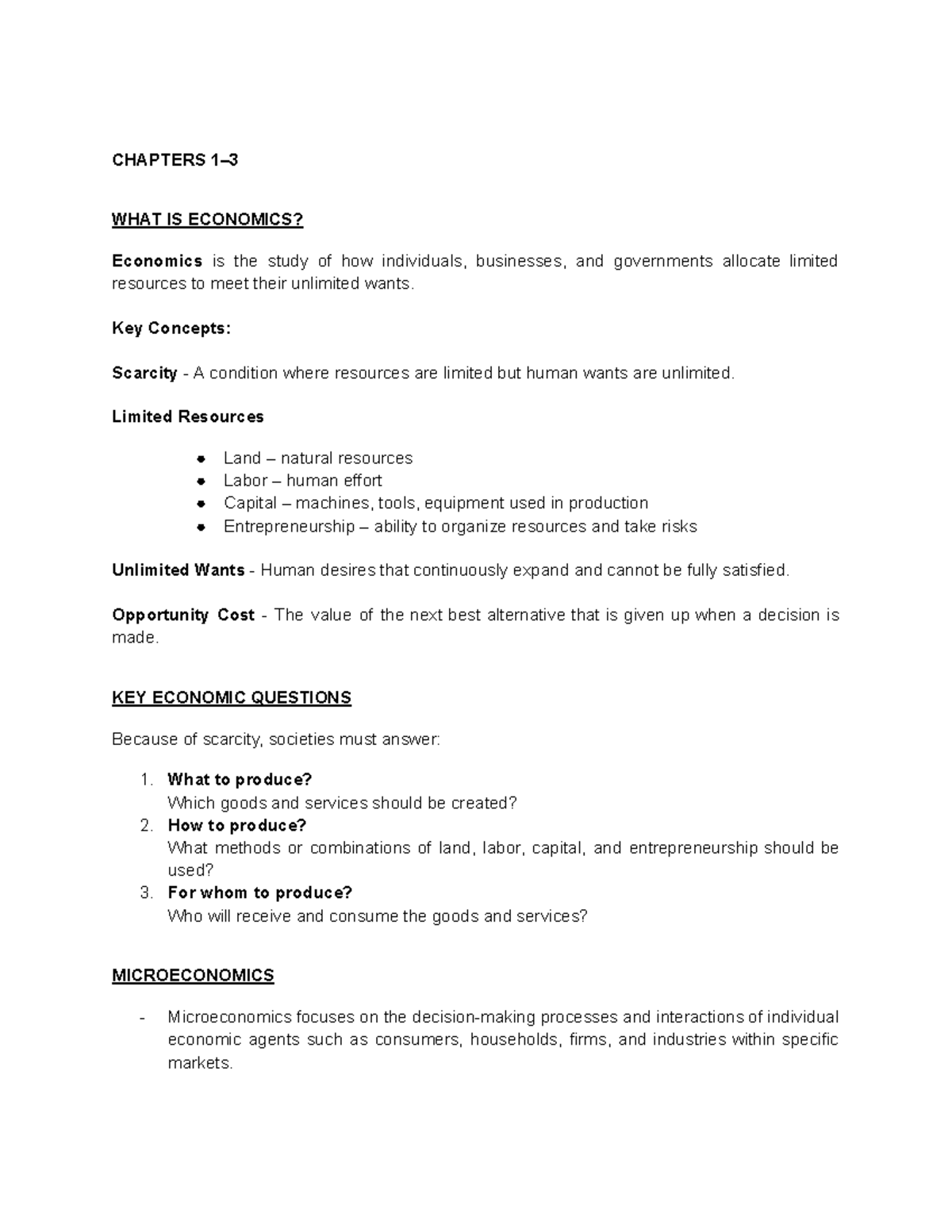 2204 - Econ 2 - Microeconomics Key Concepts and Models Review - Studocu
