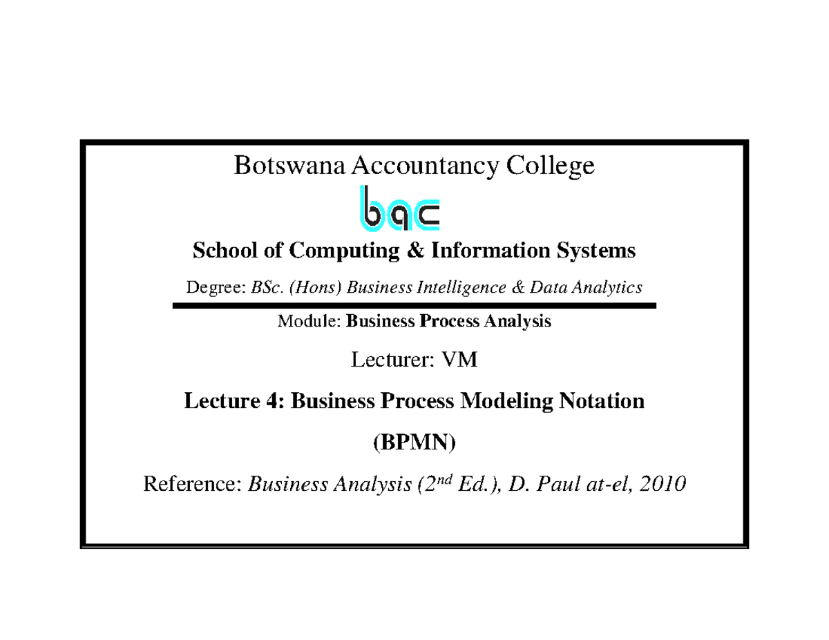 BPMN Lecture 4: Business Process Modeling Notation Overview - BSc BIDA ...