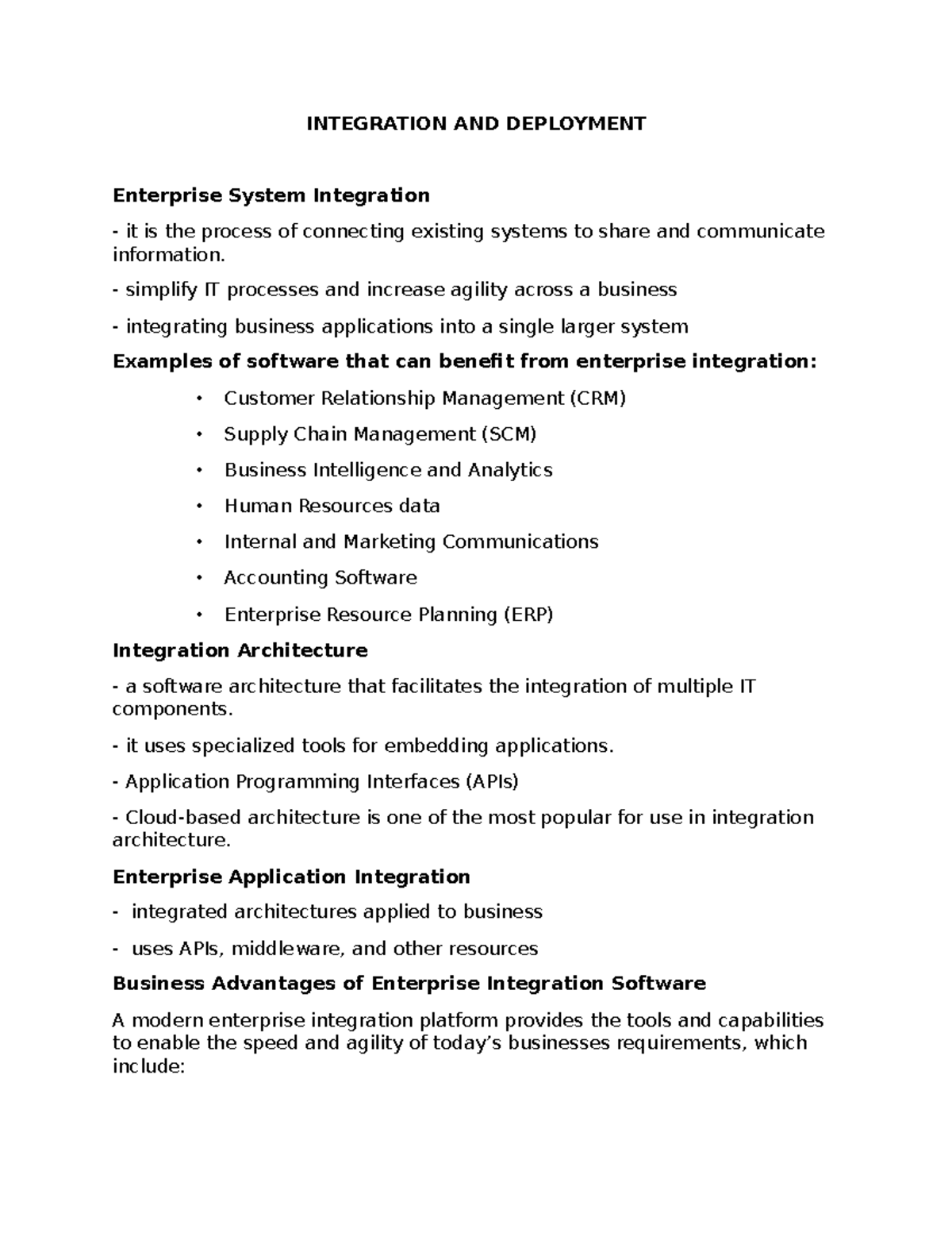 Enterprise System Integration & Deployment Overview - Studocu