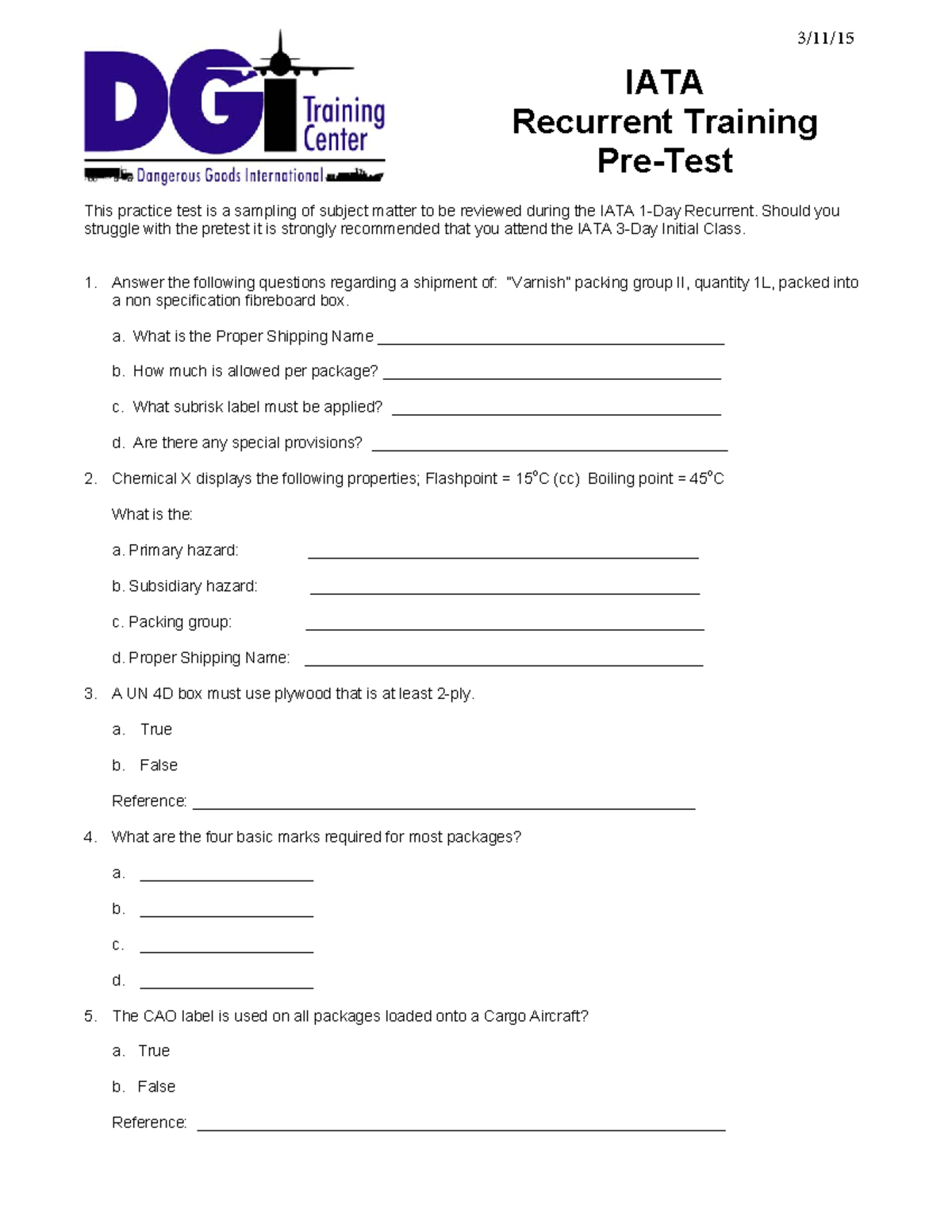 IATA Recurrent Training Pre-Test Practice Questions and Answers ...