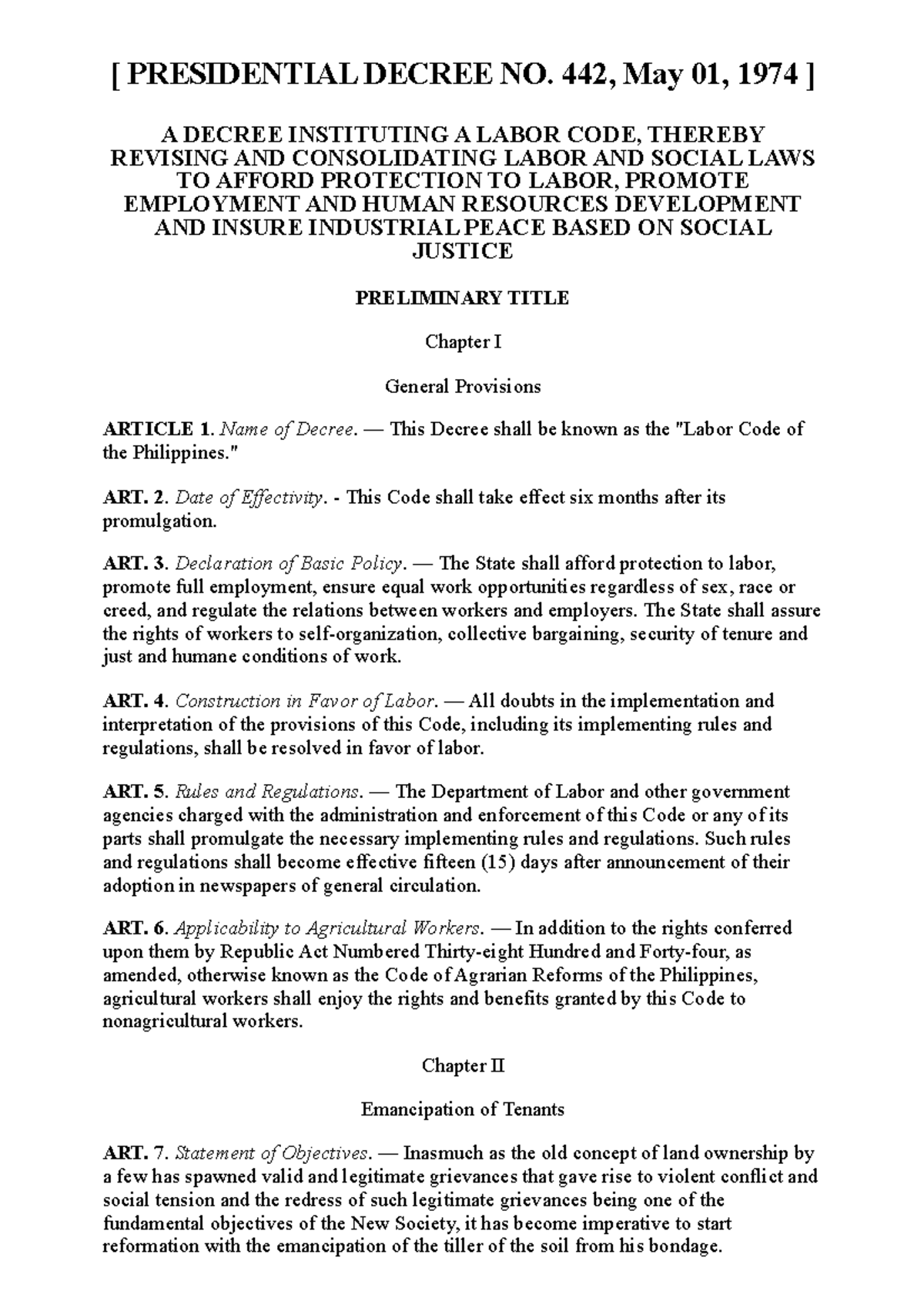 P.D. 442 (Labor Code) - Comprehensive Study Notes - Studocu