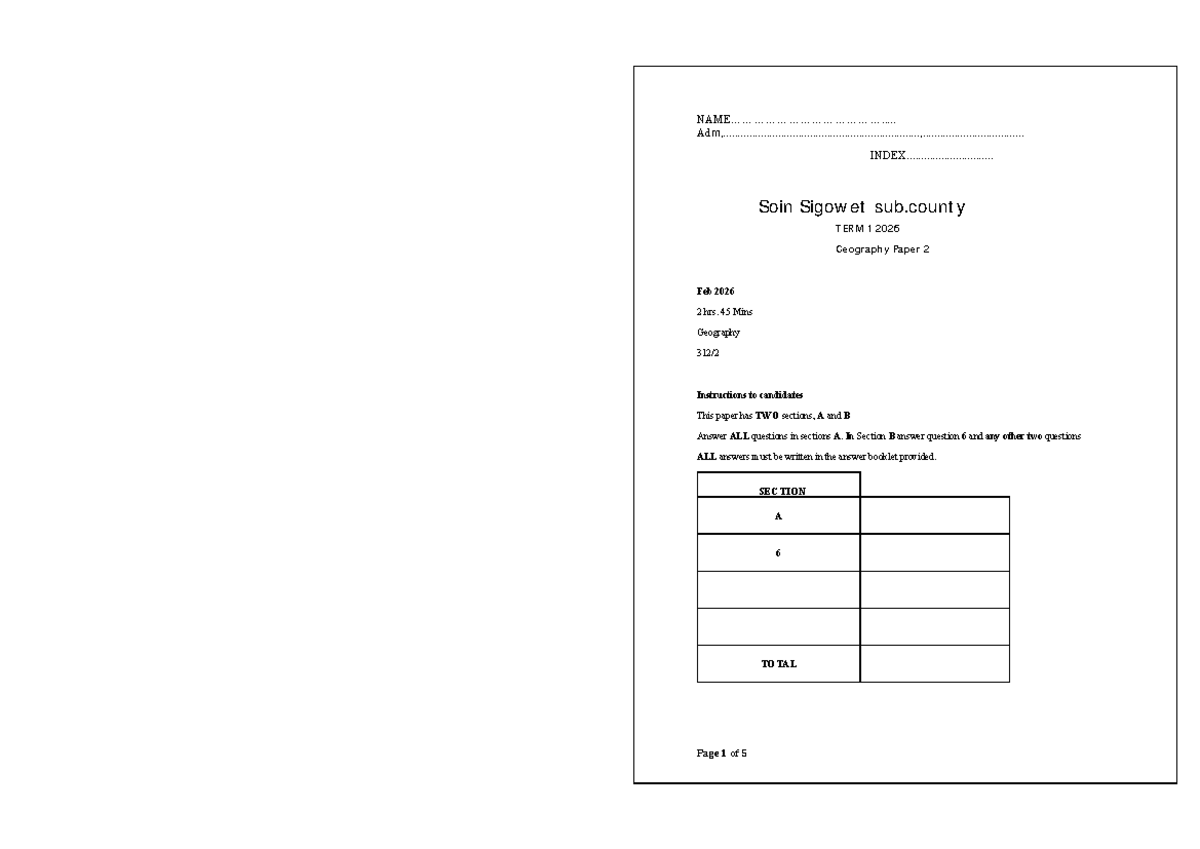 Geography Paper 2 Exam Questions 034442 - Term 1 2026 - Studocu
