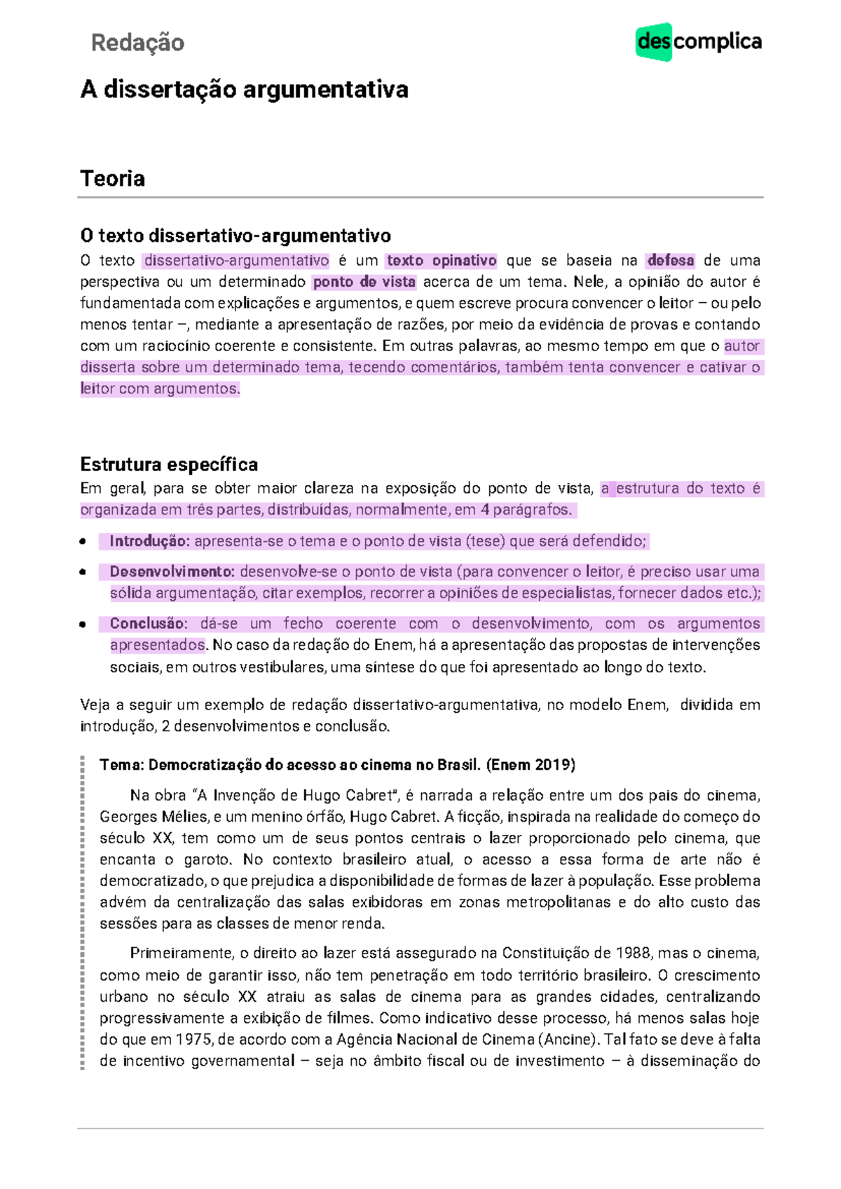 Redação - Teoria e Estrutura da Dissertação Argumentativa - Studocu