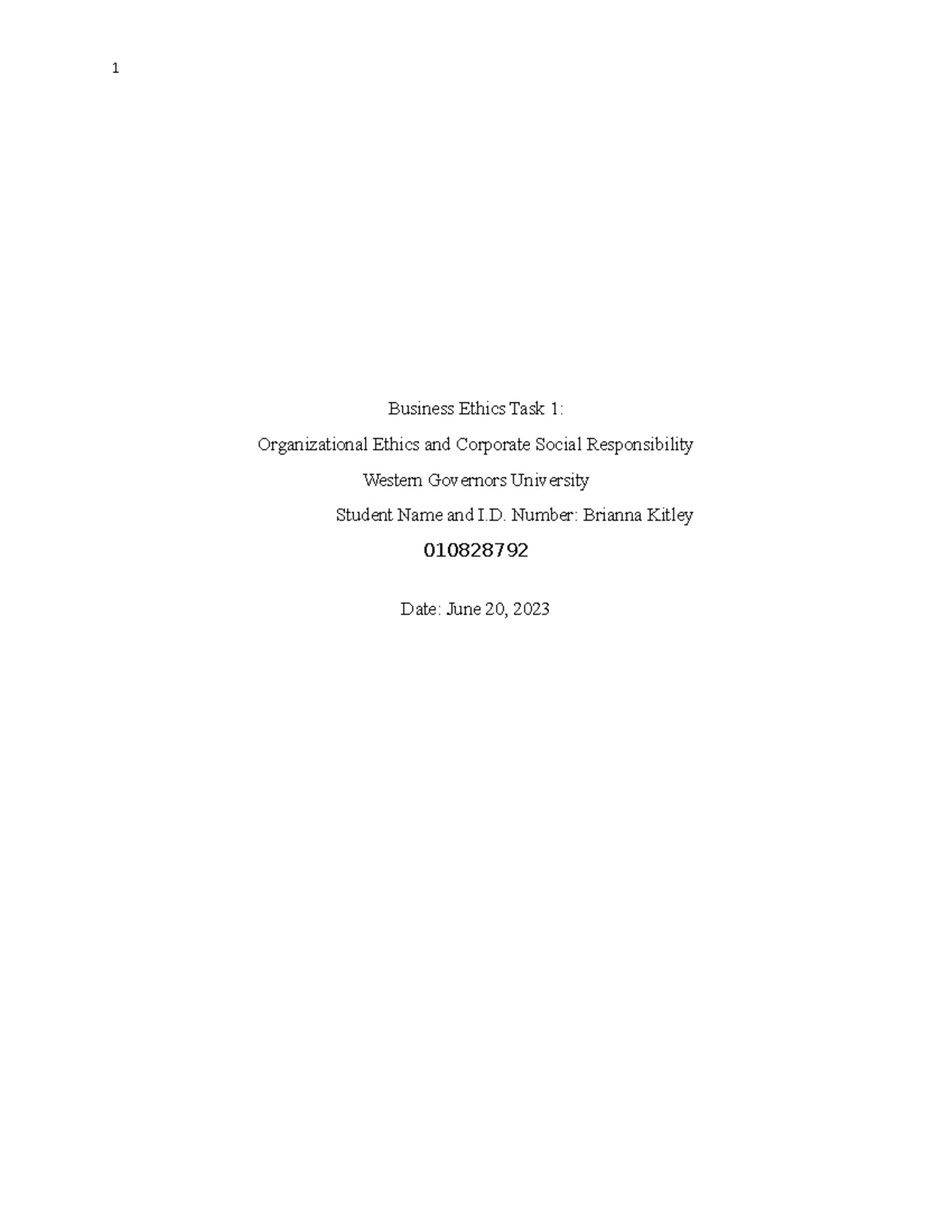 C717 Task One (FZP1) Directions - Business Ethics Task 1 (C717 – FZP1 ...