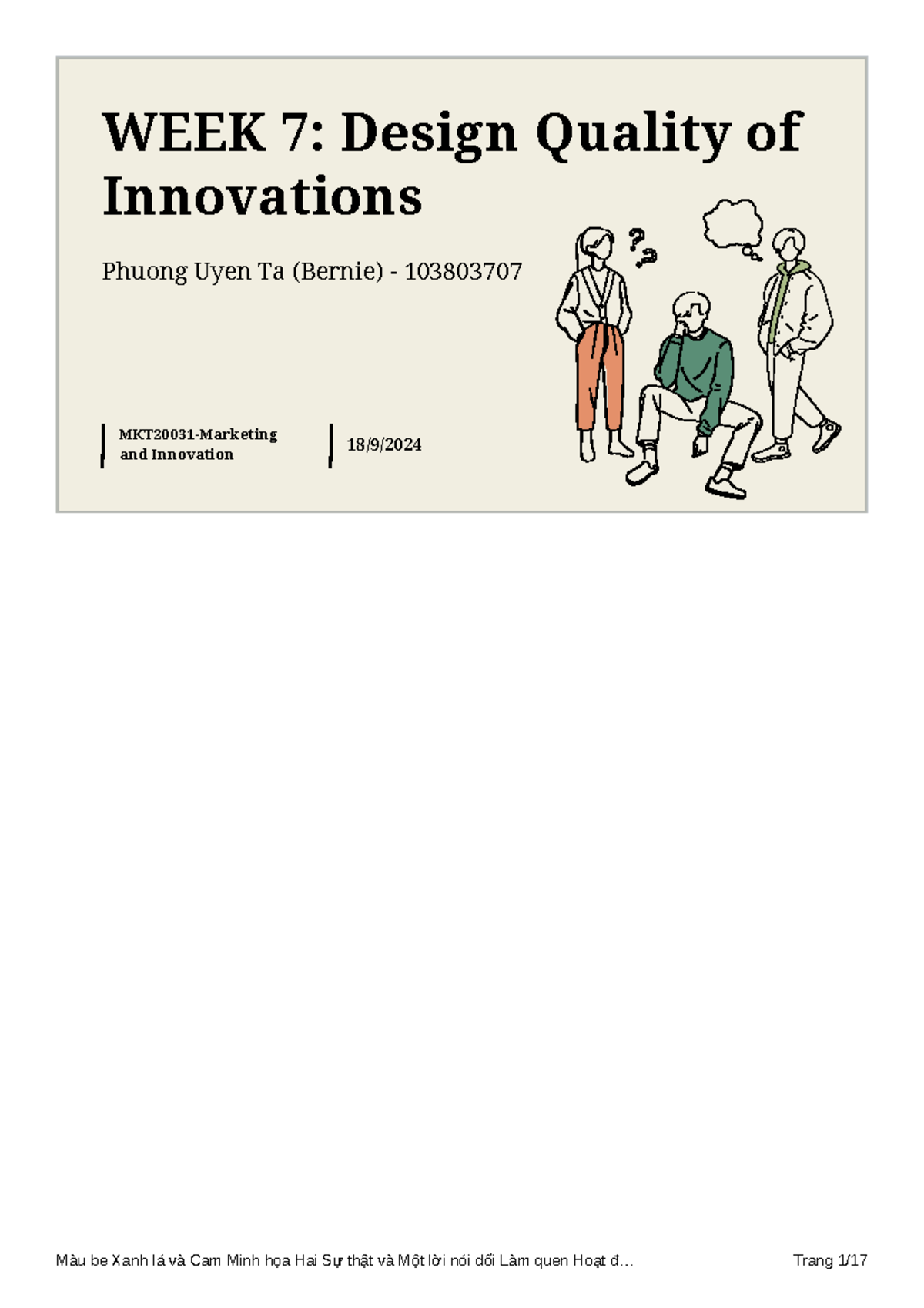 WEEK 7: Design Quality of Innovations & Customer Satisfaction ...