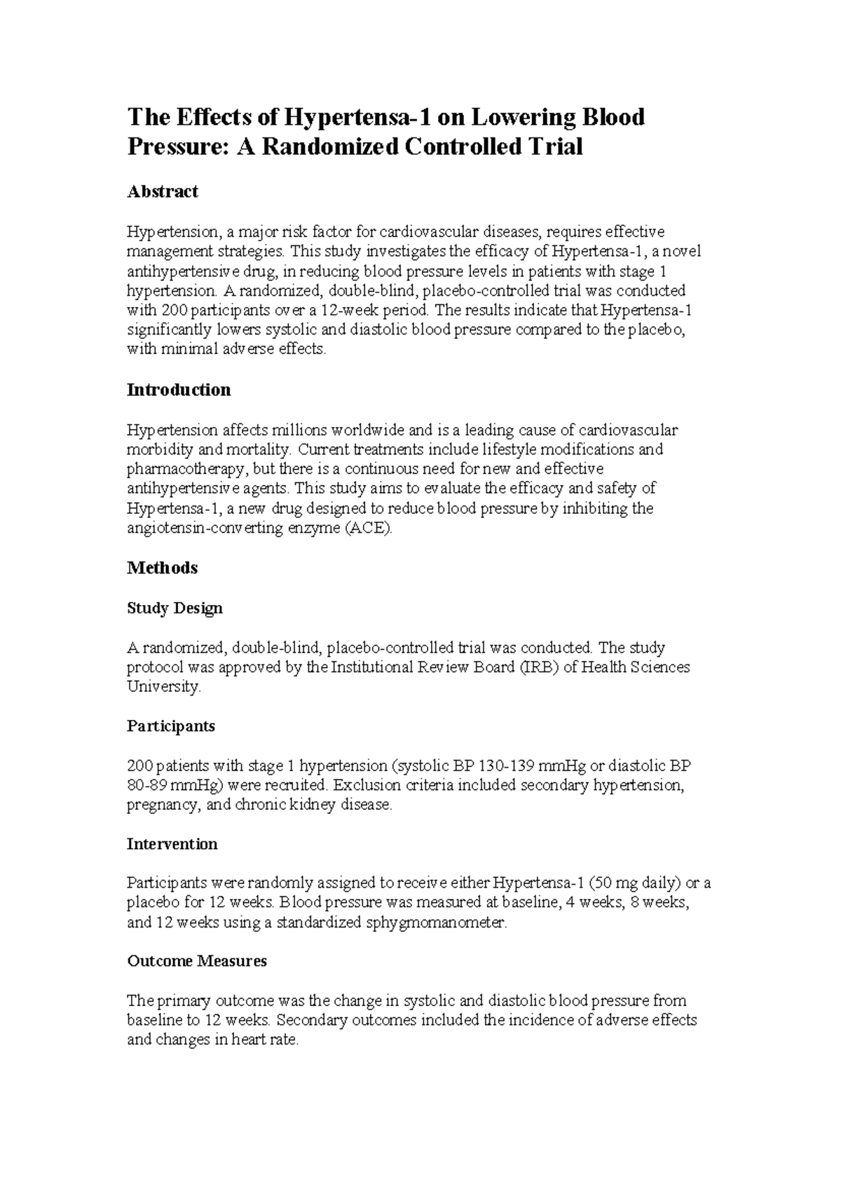 Upload - The Effects of Hypertensa-1 on Lowering Blood Pressure: A ...