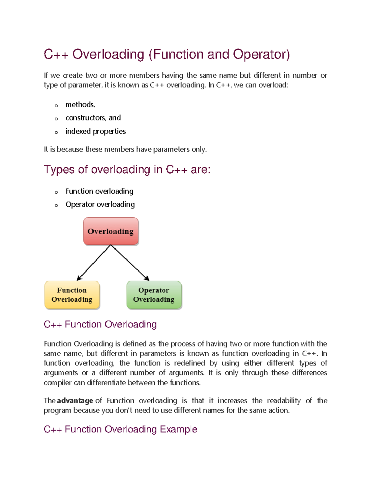 C- Overloading - Notes - C++ Overloading (Function and Operator) If we ...