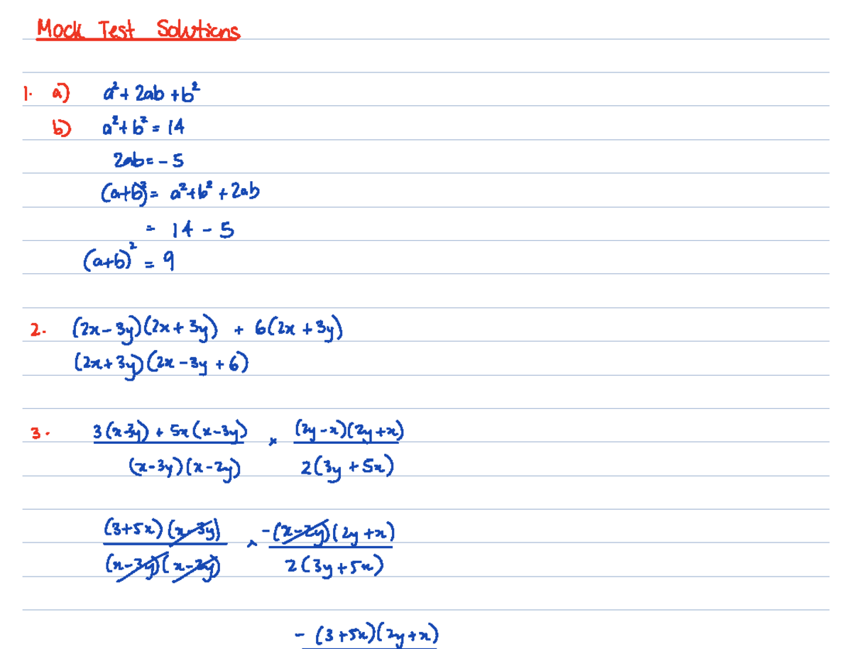 Practice Y10 AT2 Solutions - Mock Test Solutions 1 a a Zab tb b a't b ...