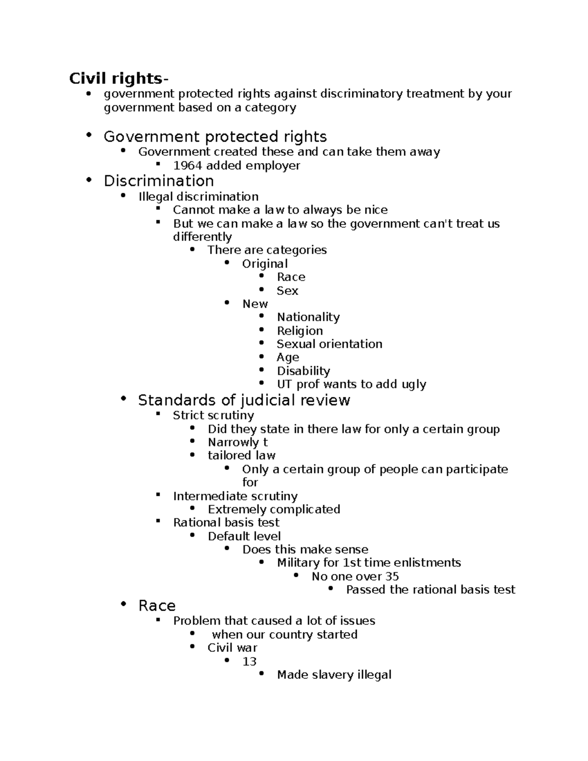 Civil rights - Lecture notes 11,12 - Civil rights - government ...