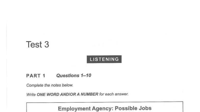 Test 3 Listening & Reading Questions - Complete Notes and Answers - Studocu