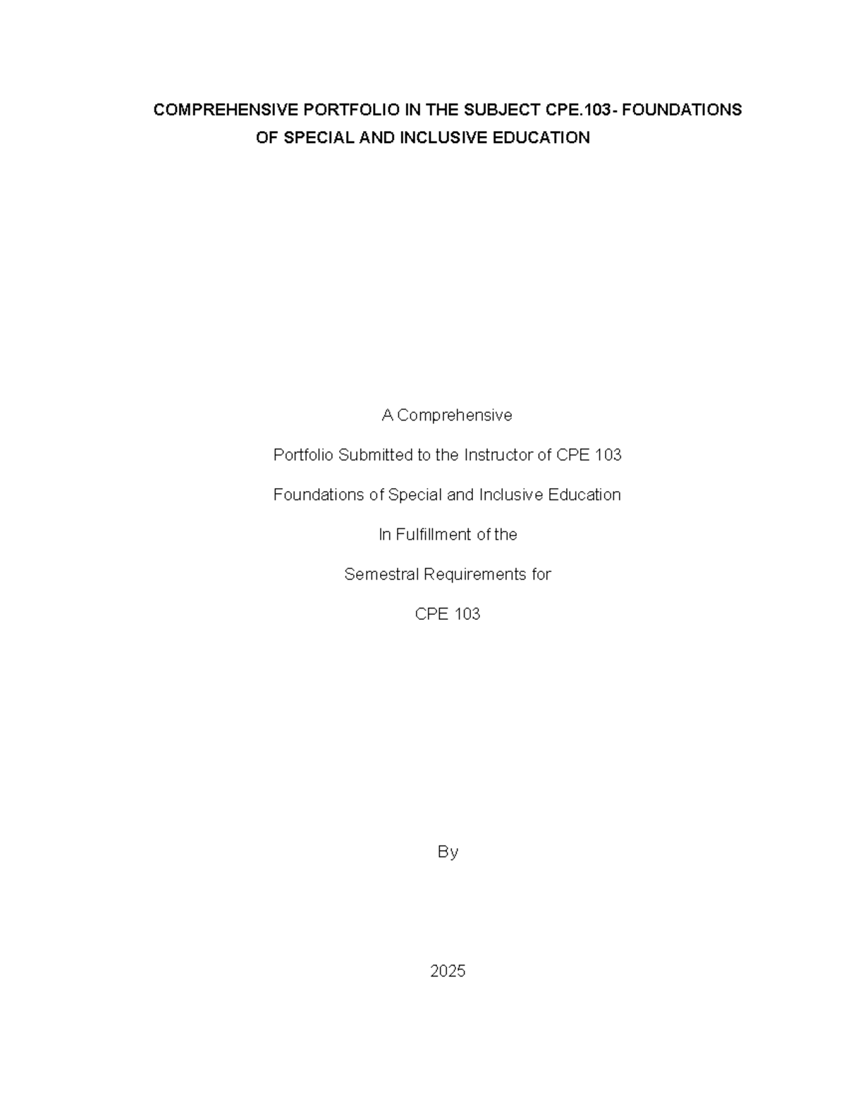 CPE 103 Final Exam: Comprehensive Portfolio on Inclusive Education ...