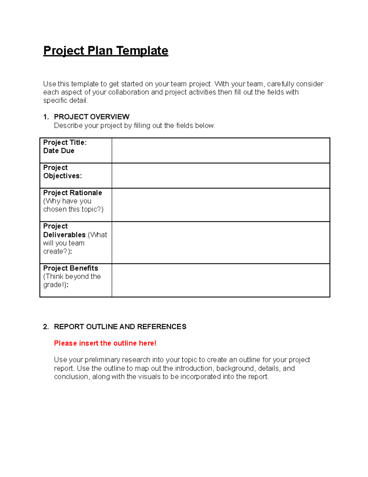 Outline Project Plan Template