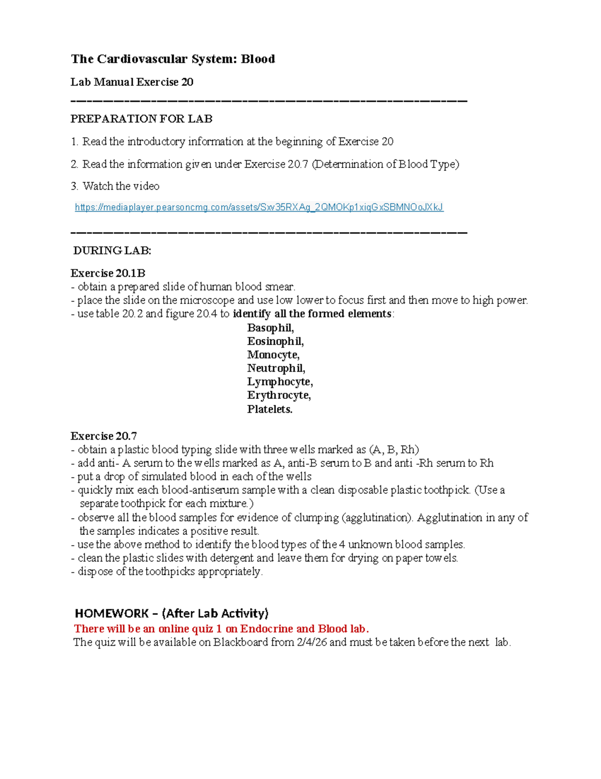 Blood Lab Manual: Cardiovascular System Exercise 20 Guide - Studocu