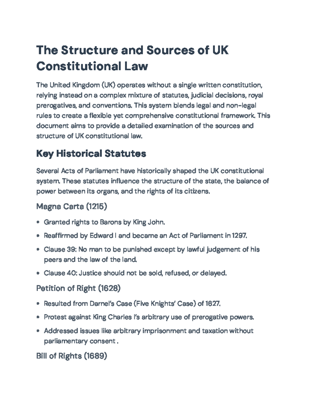 UK Constitutional Law: Structure, Sources, and Key Historical Statutes ...