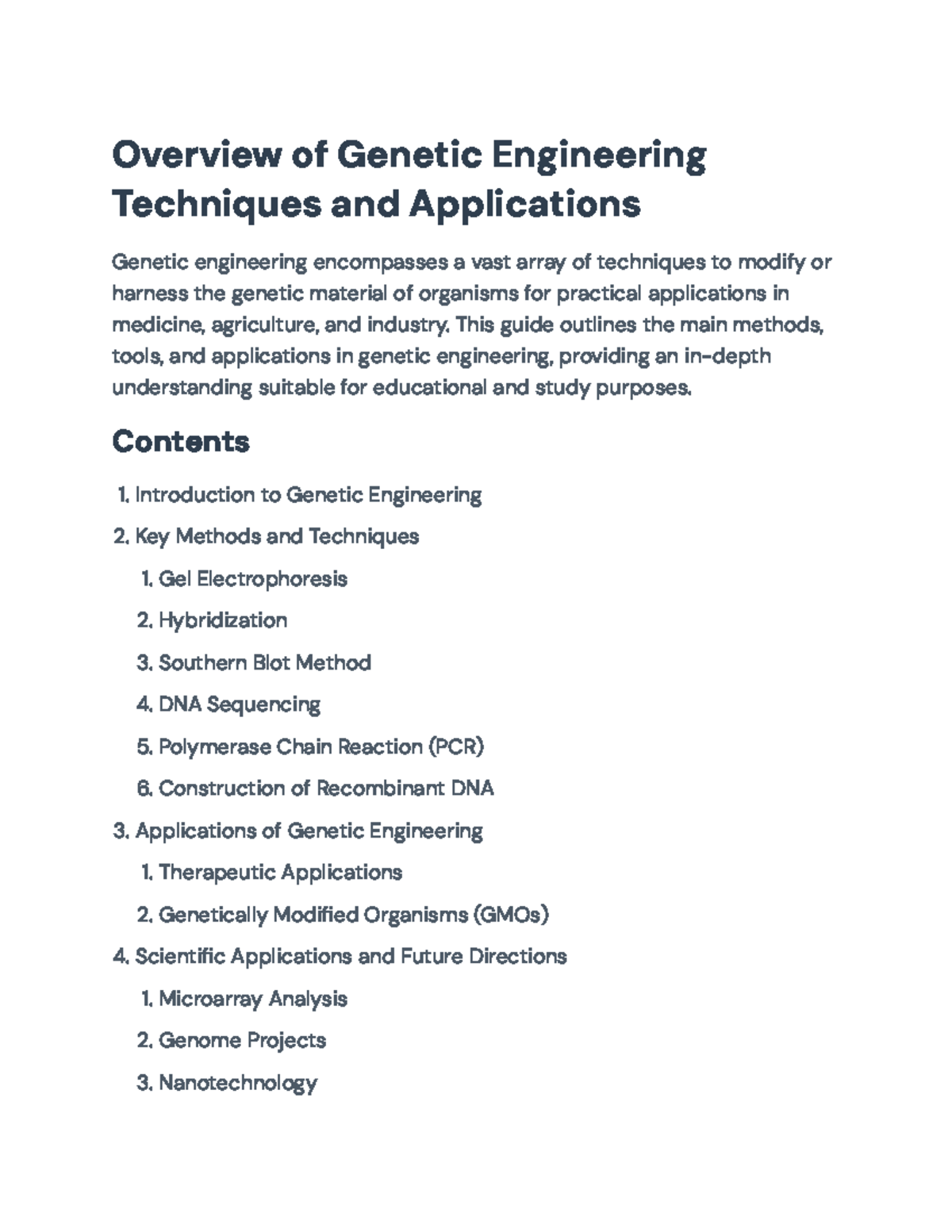 Genetic Engineering Overview: Techniques and Applications Guide ...