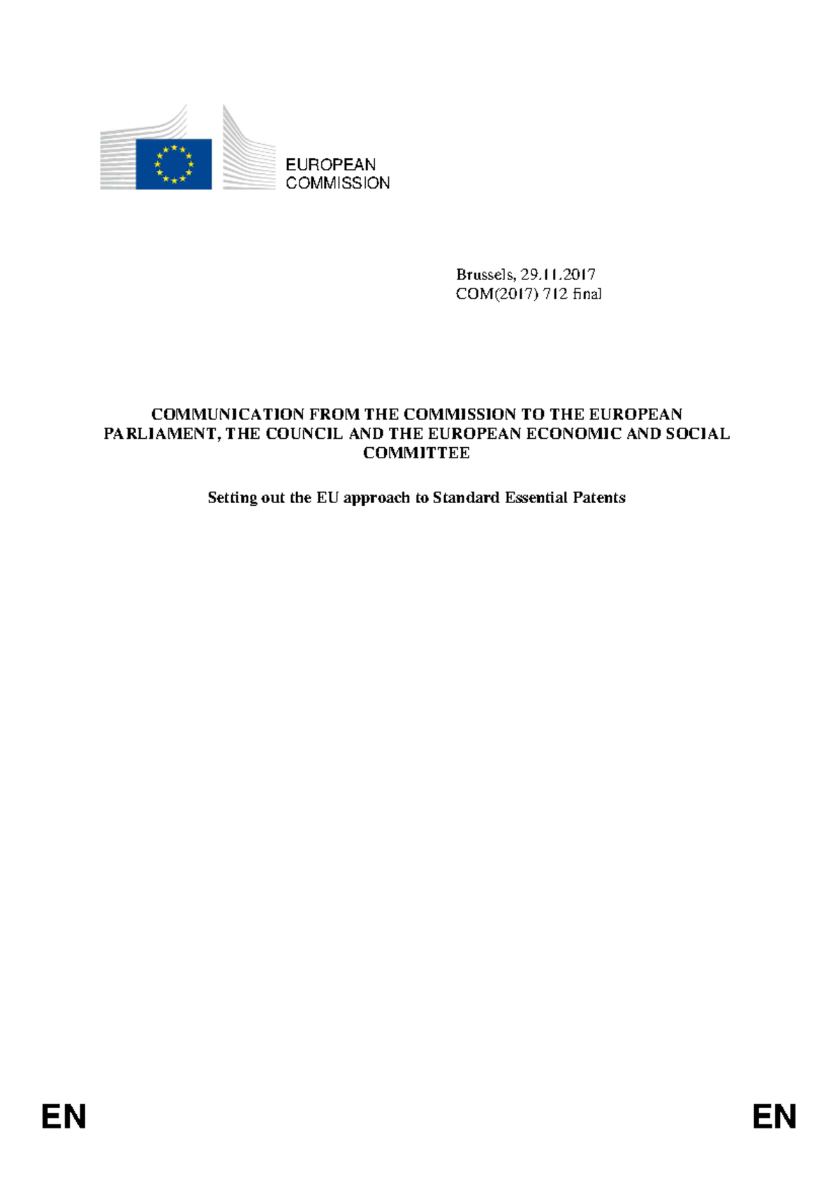EC Communication on Standard Essential Patents (SEPs) - 2017 - Studocu