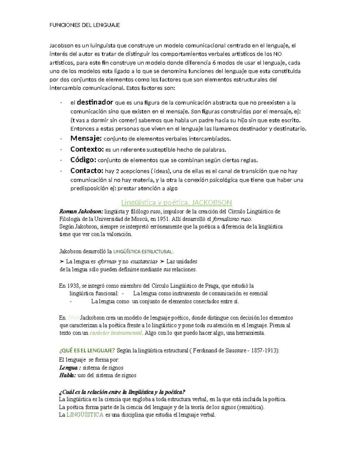 Linguistica y poetica jacobson teoria de la comunicacion - FUNCIONES ...