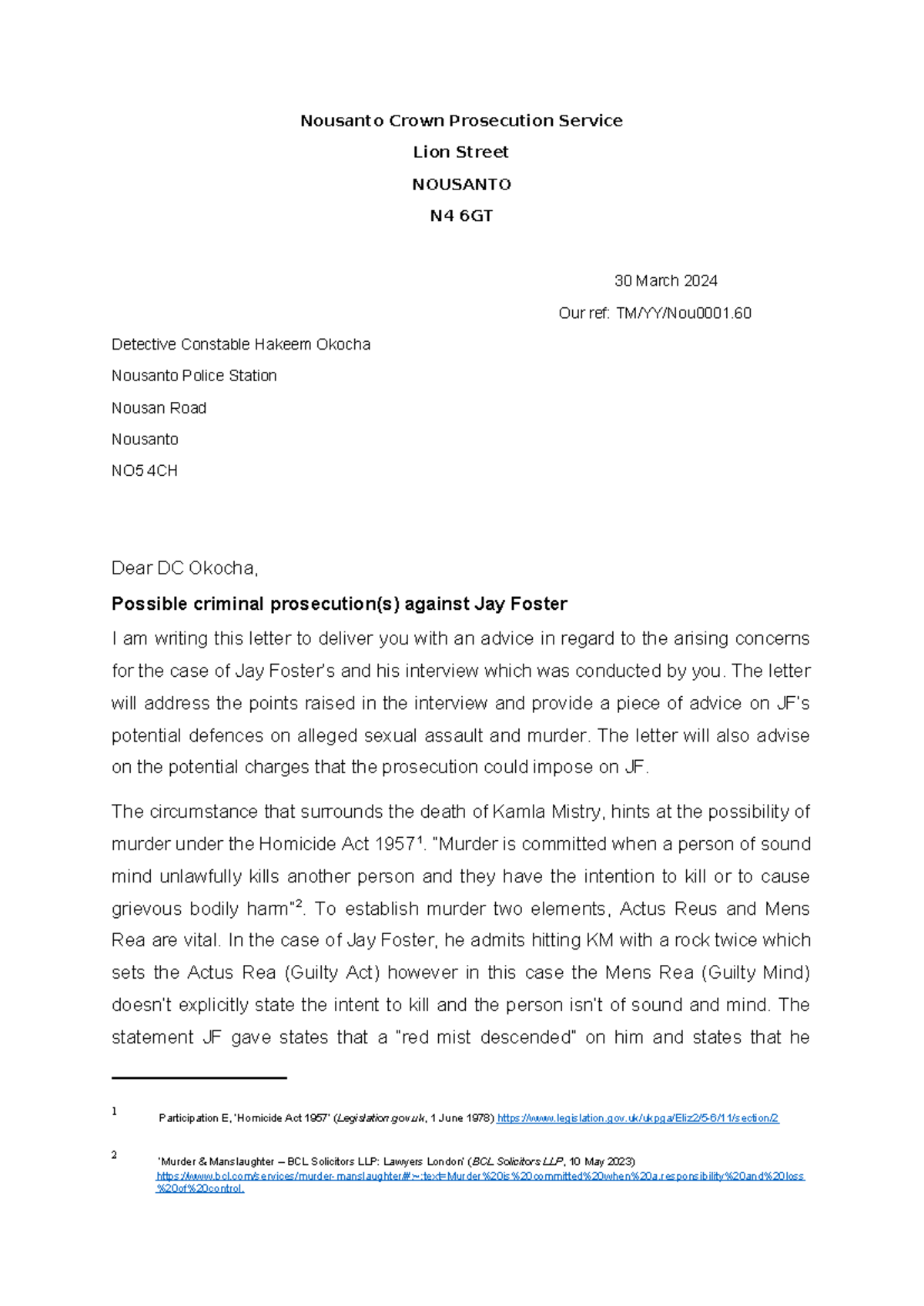 Bhuvan's Cri Letter - Nousanto Crown Prosecution Service Lion Street ...