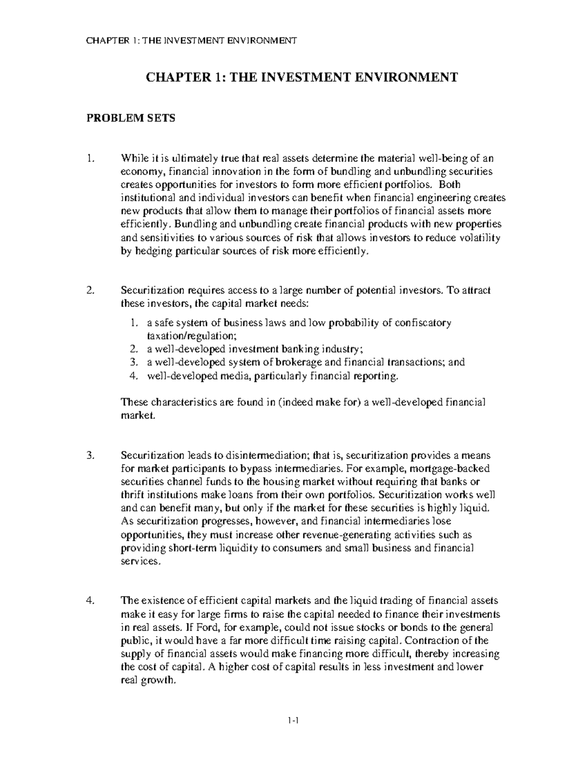 TB1 - Chapter 1: The Investment Environment Overview and Insights - Studocu