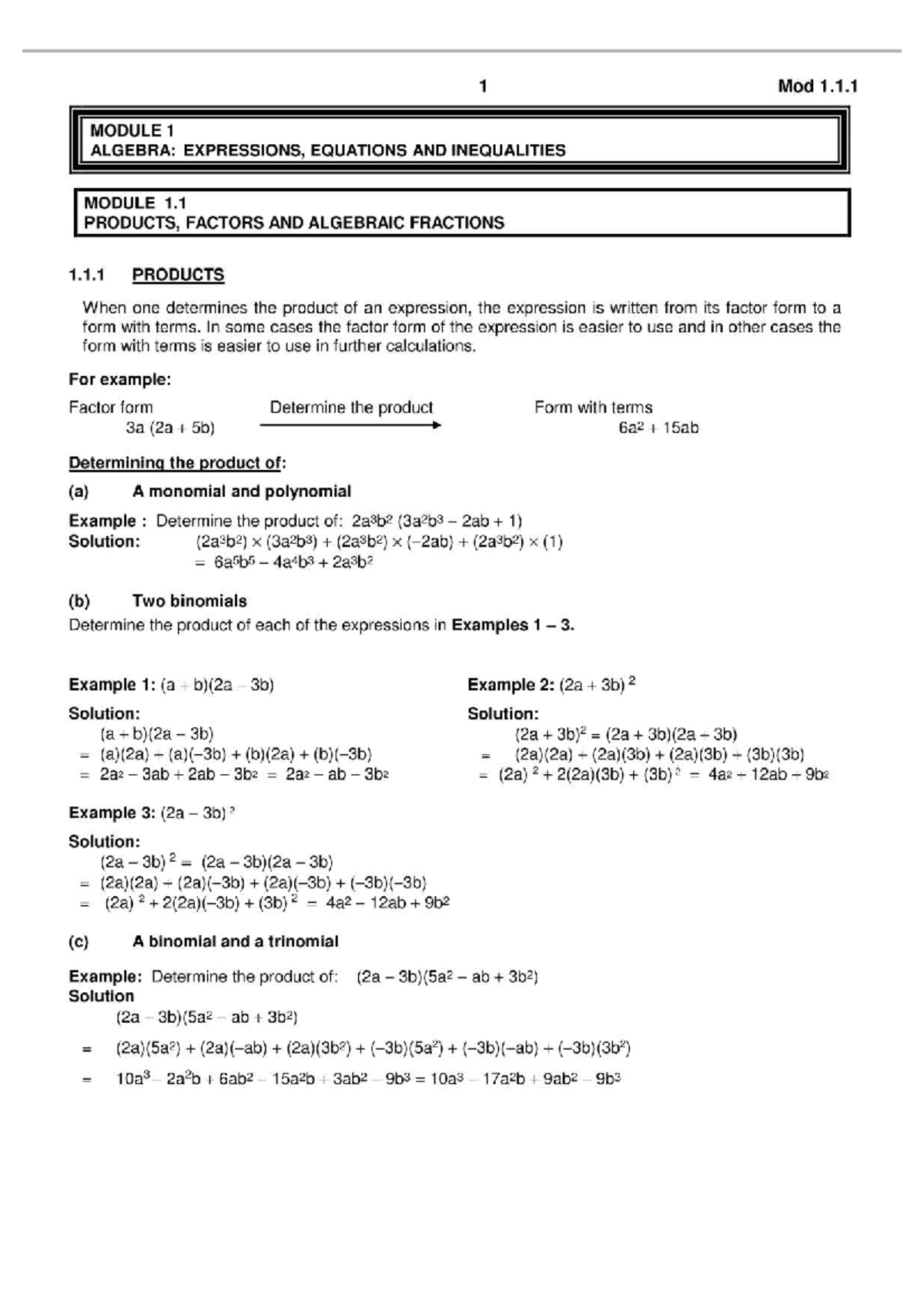 Algebraic Expressions Revision: Module 1.1.1 & 1.1.2 Exercises - Studocu