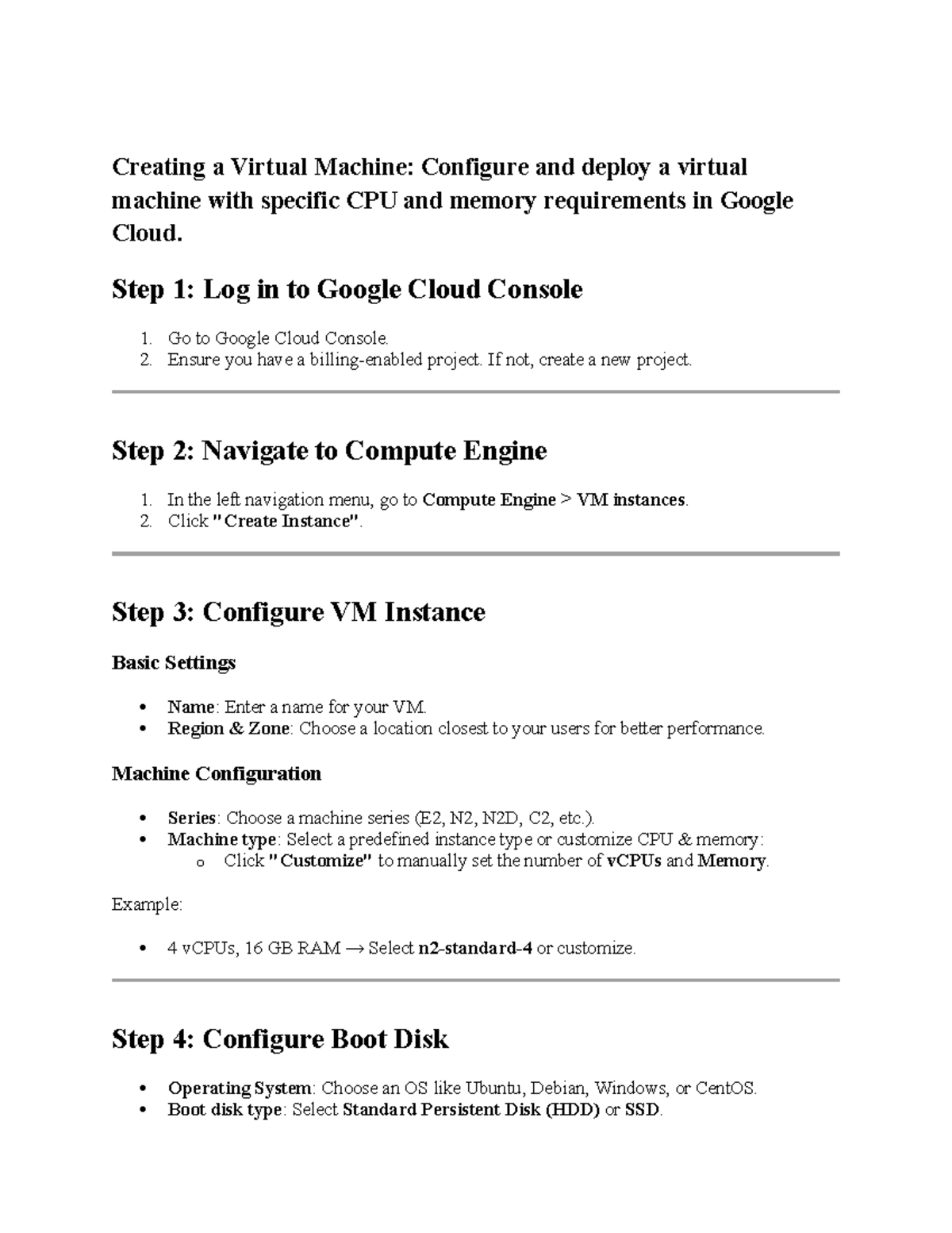 Creating a Virtual Machine - Step 1: Log in to Google Cloud Console 1 ...