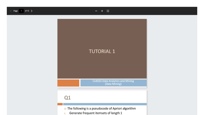 Tutorial 1: Answers on Apriori Algorithm (Data Mining) - Studocu