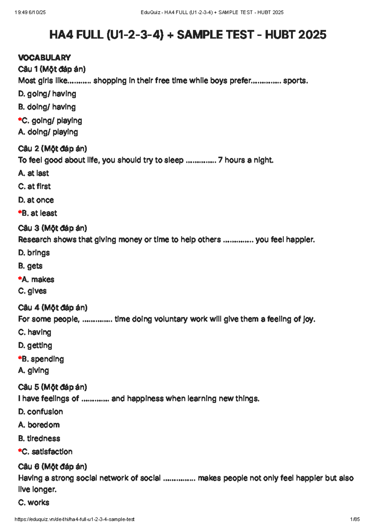 HA4 FULL SAMPLE TEST HUBT 2025 - EduQuiz Vocabulary & Grammar - Studocu