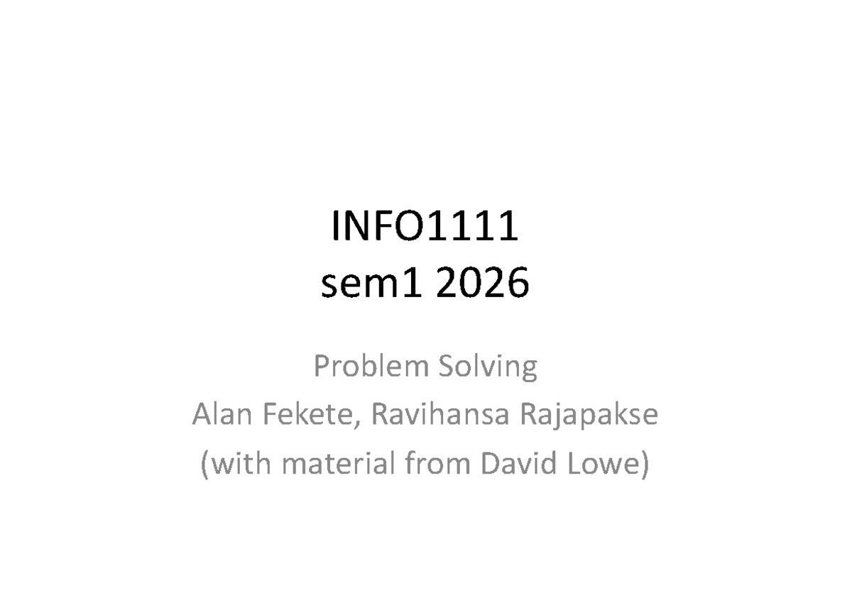 Info1111 Sem1 2026 Problem Solving Techniques and Approaches - Studeersnel