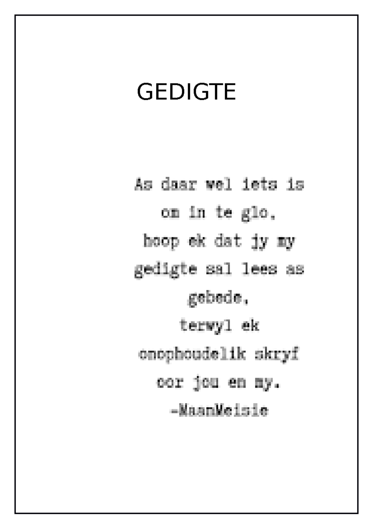 Afrikaans Gedigte: Opsommings en Literêre Aspekte van Gedigte - Studocu