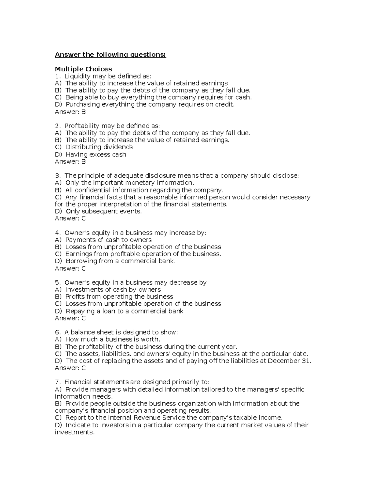 Accounting in Business CH04: Multiple Choice Questions & Answers - Studocu