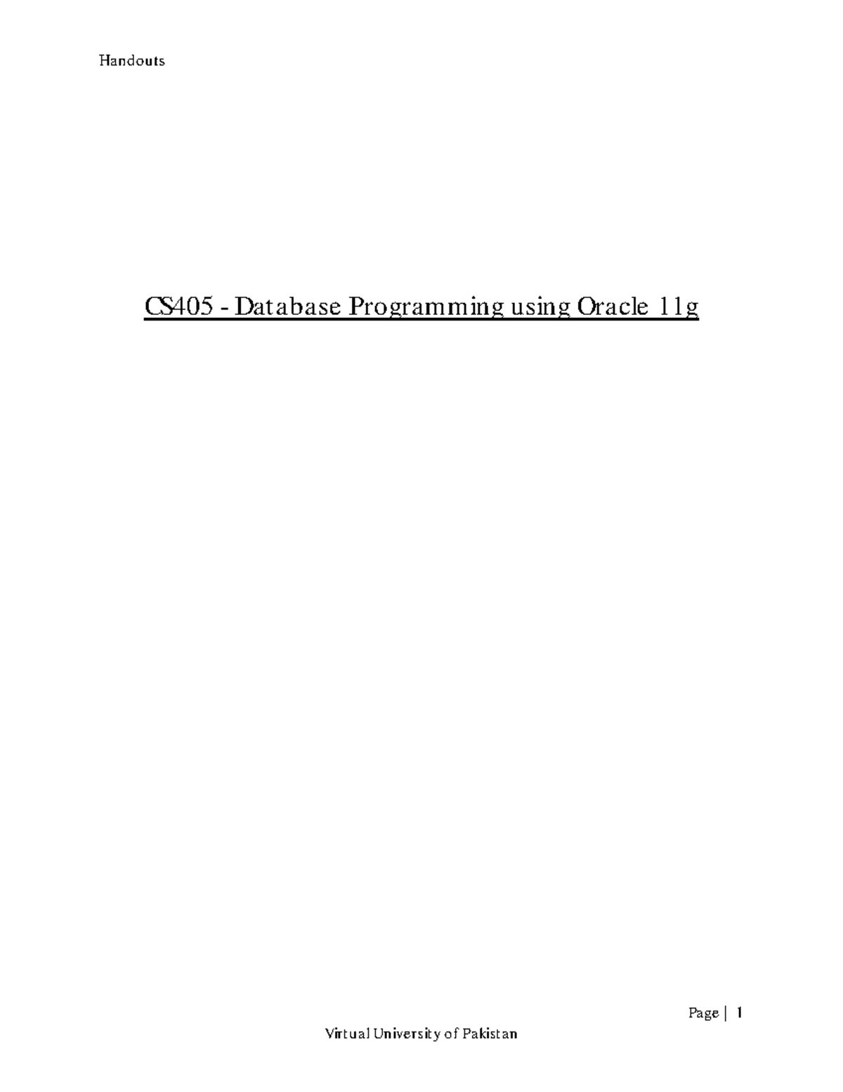 CS405 Handouts: Database Programming with Oracle 11g Overview - Studocu
