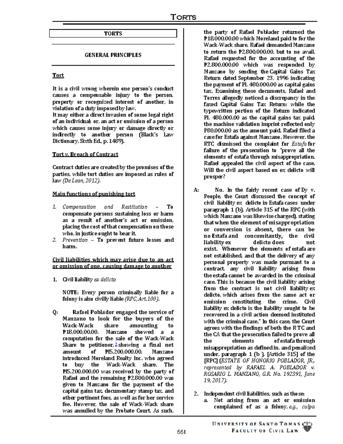 Torts GN 2019 - Comprehensive Notes on Tort Law Principles - Studocu