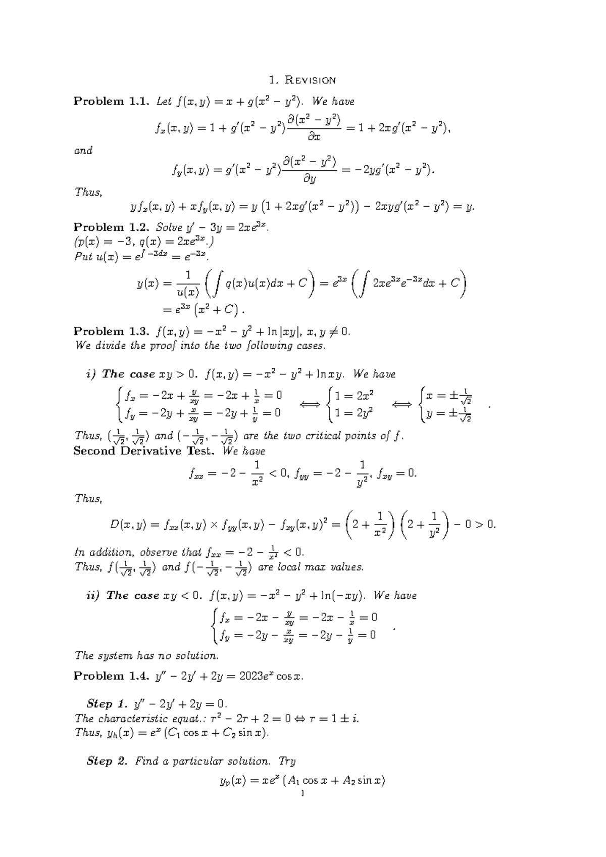 Math 101: Revision Problems on Functions and Derivatives - Studocu