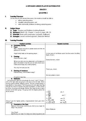 A Detailed Lesson PLAN IN Mathematics 7 - A DETAILED LESSON PLAN IN ...