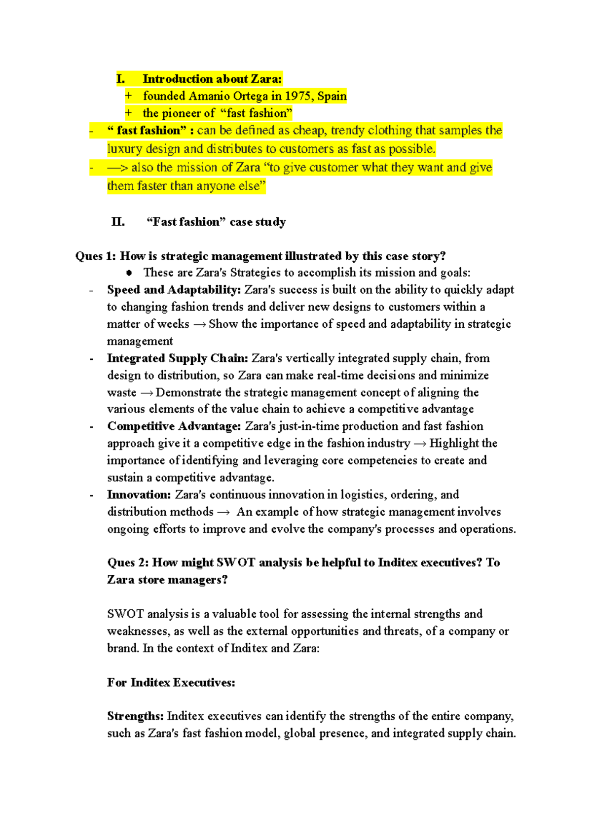 Case Study: Strategic Management in Zara's Fast Fashion Model - Studocu