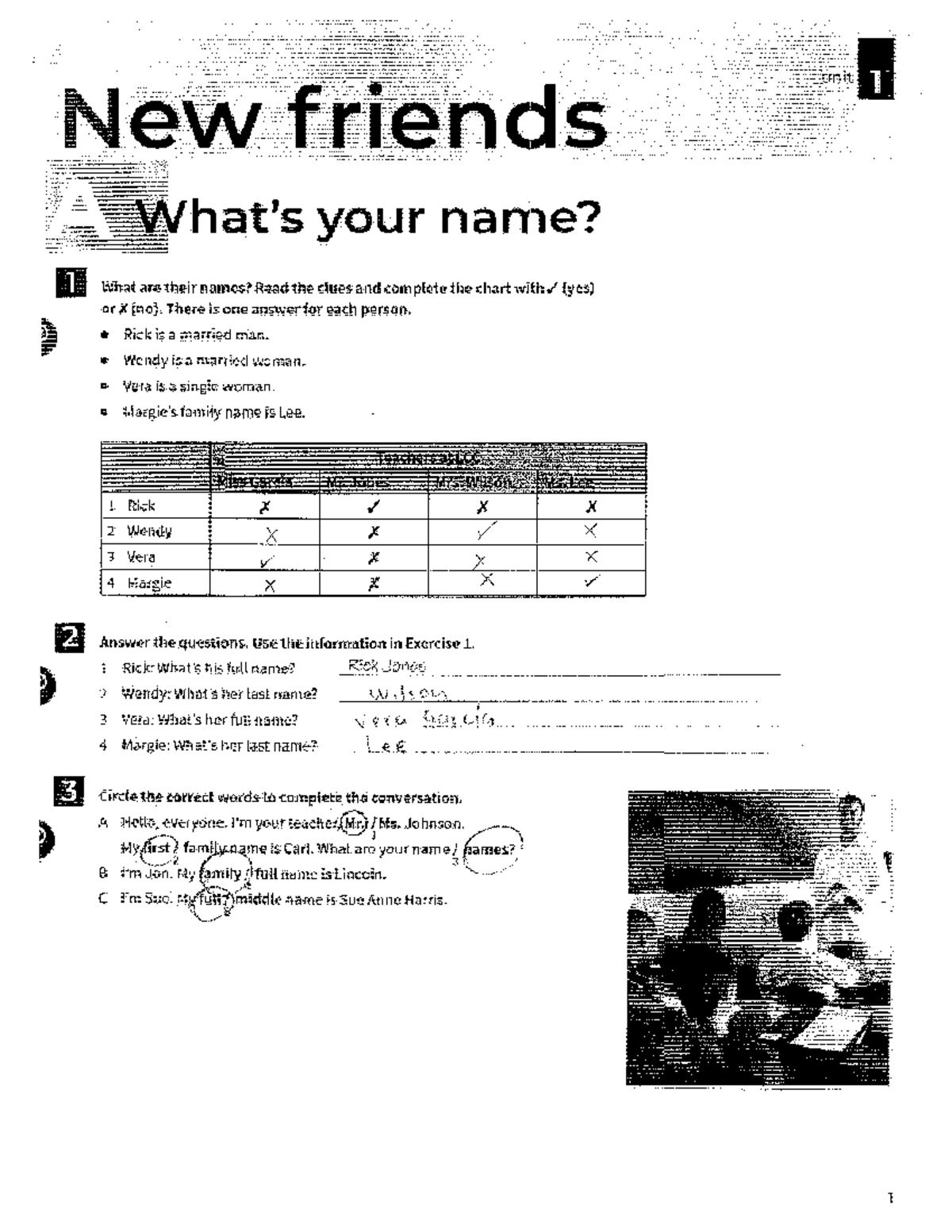 Workbook Unit 1: New Friends and Their Names - Studocu