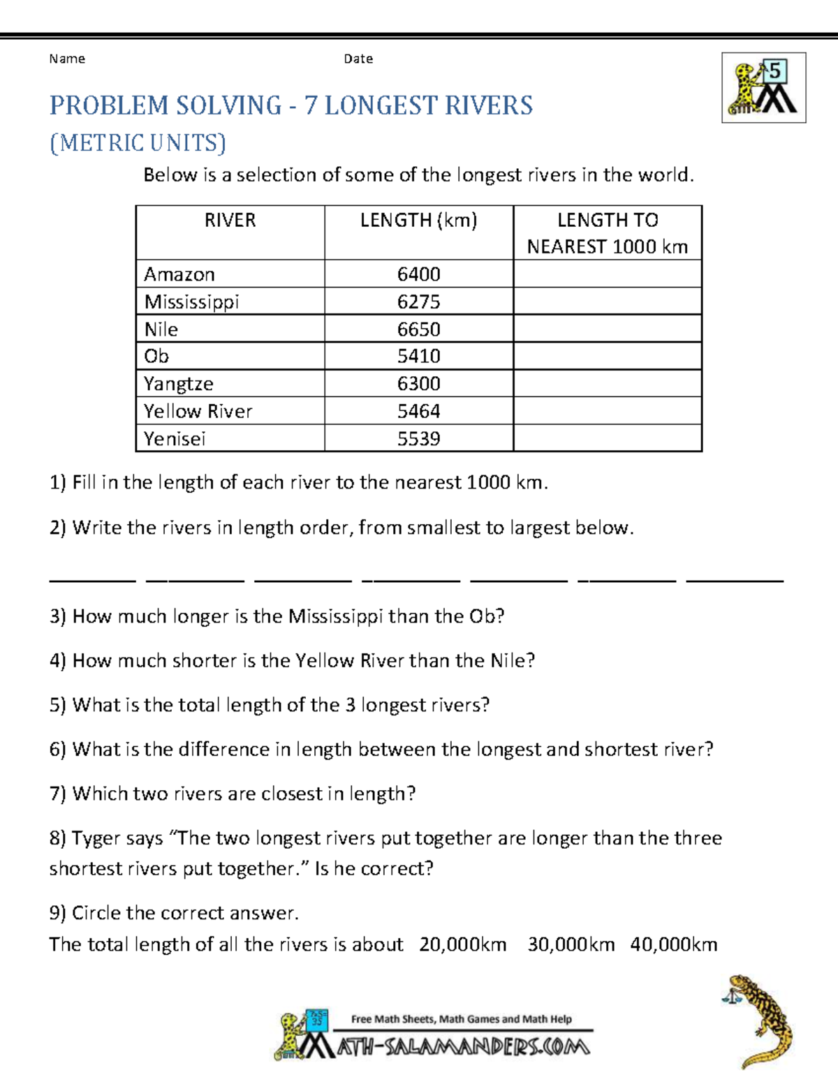 7 Longest Rivers Problem Solving (Metric Units) - Study Guide - Studocu