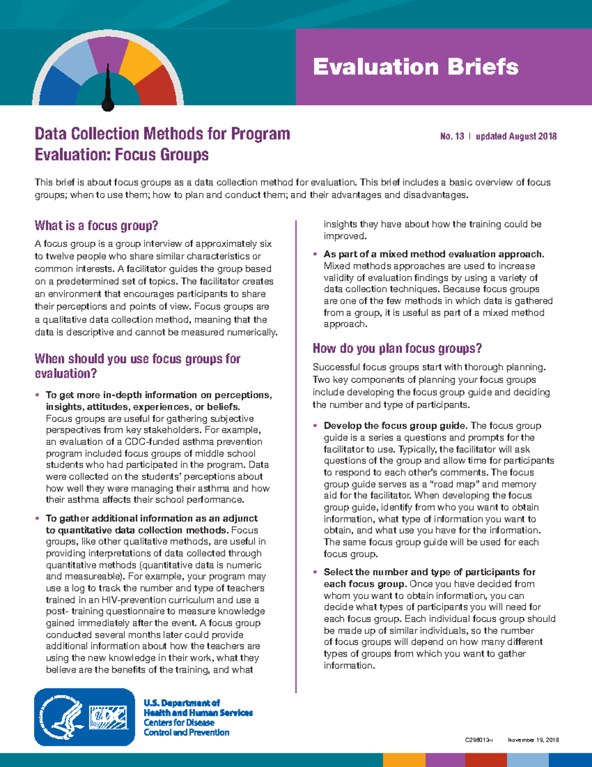 C296013-i Evaluation Brief 13: Focus Groups Overview & Planning - Studocu