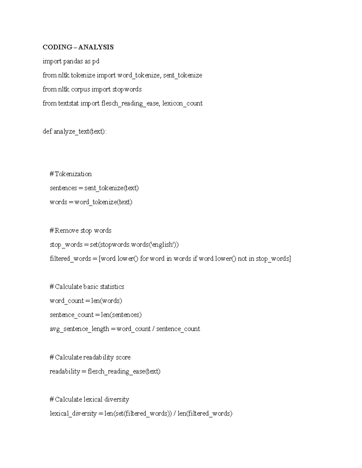 Text Analysis and Coding Implementation for Linguistic Features - Studocu