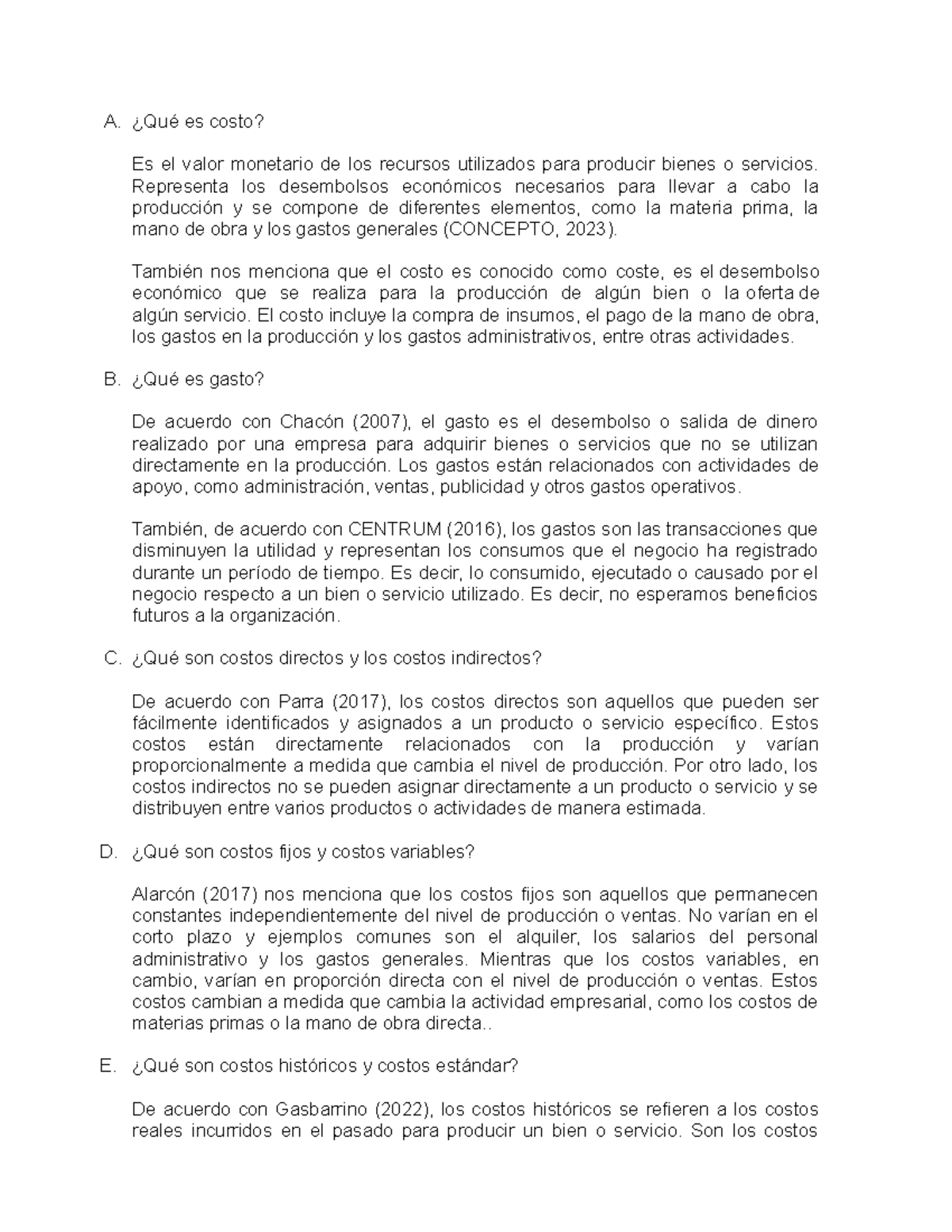 FORO 2 - APUNTES SOBRE COSTOS Y GASTOS EN EMPRESAS - Studocu