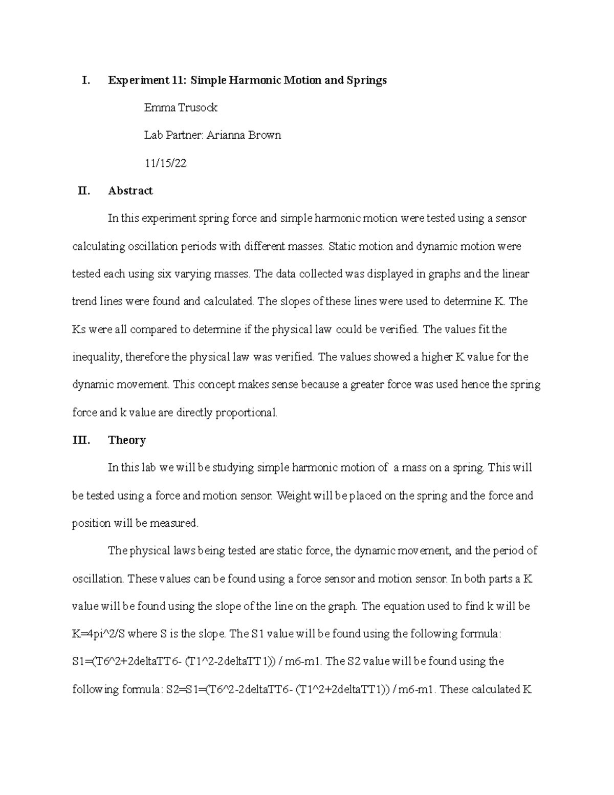 Experiment 11 Lab Report: Simple Harmonic Motion & Springs Analysis ...