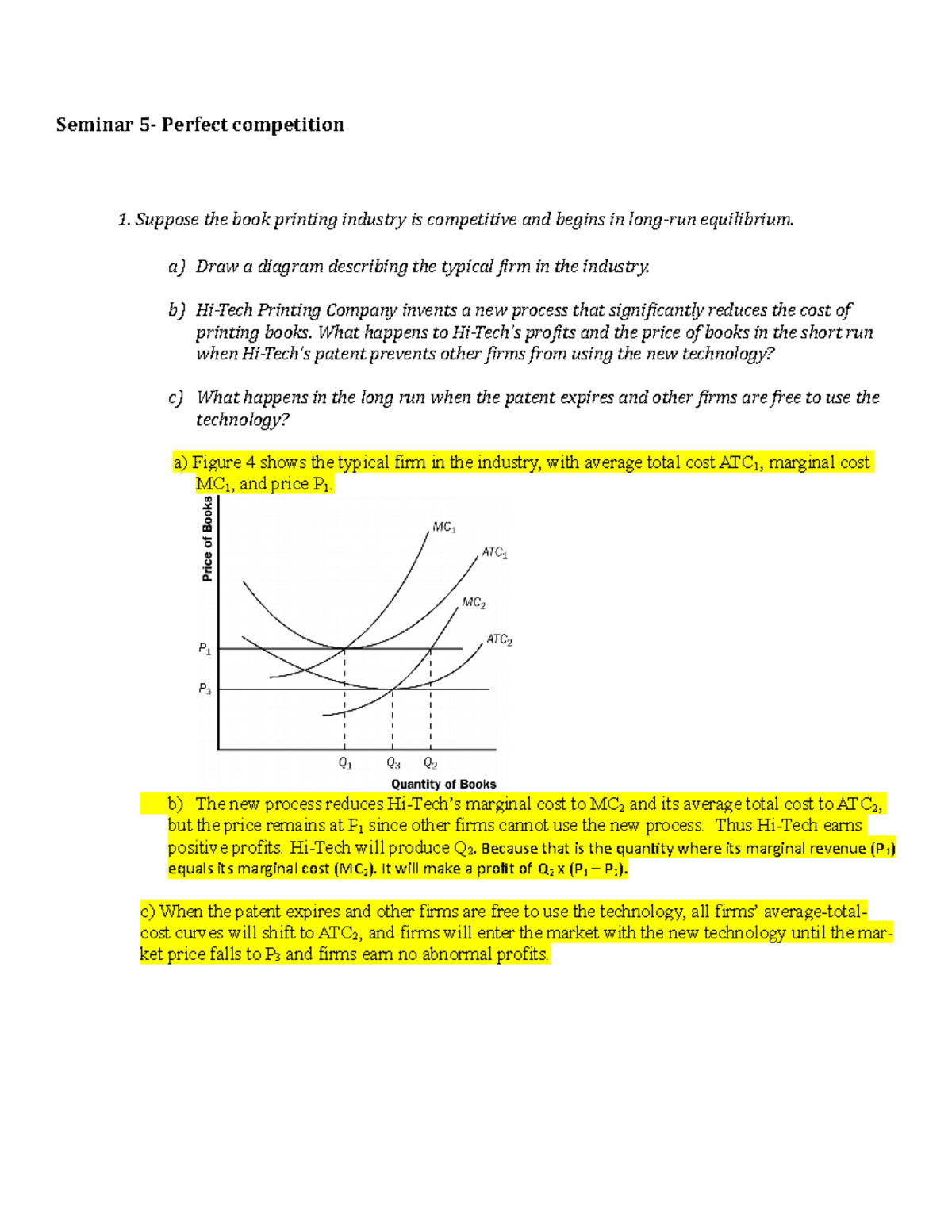 Seminar 5 Answers: Understanding Perfect Competition Dynamics - Studocu